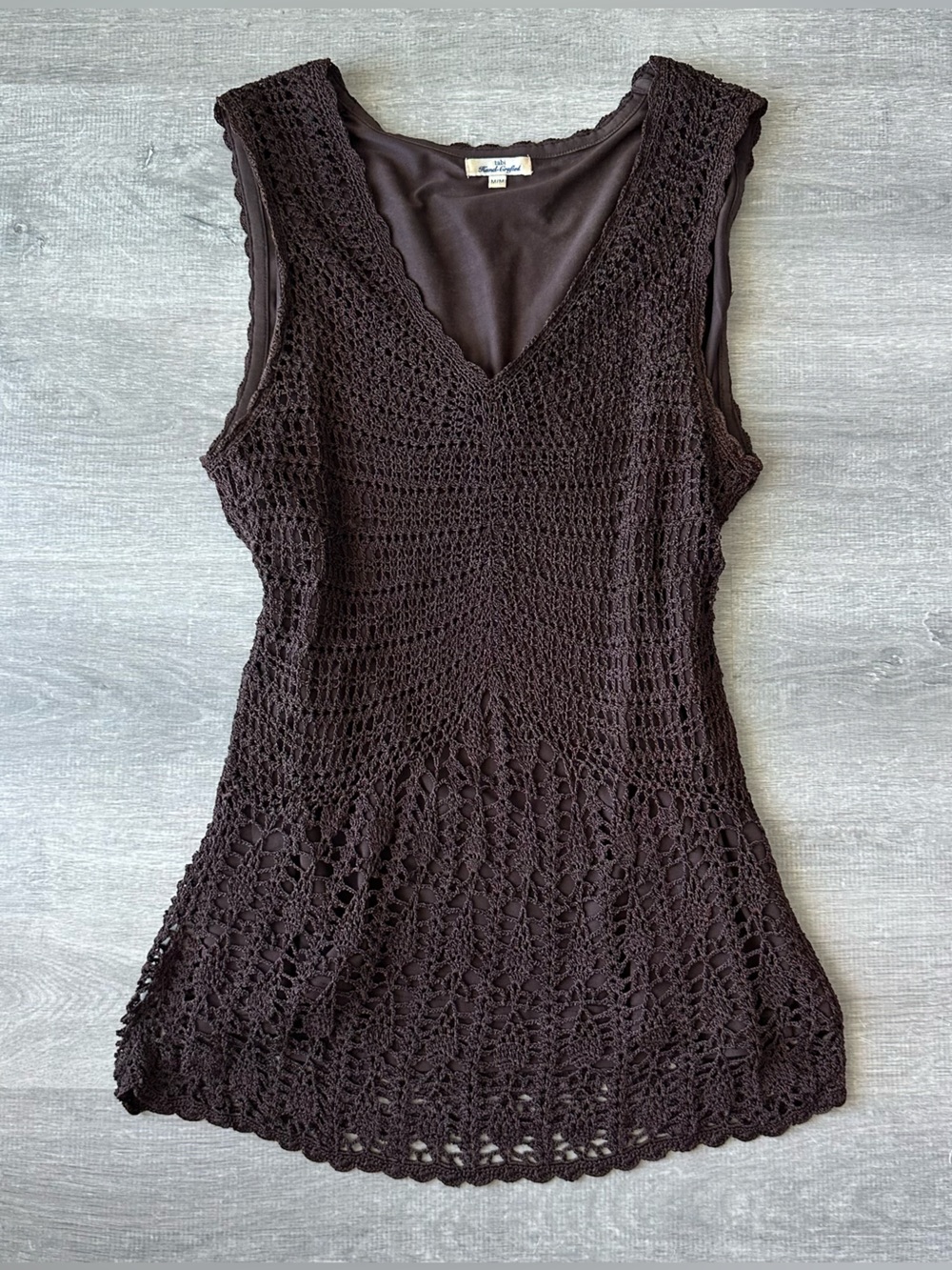Tabi Crocheted Tank in Dark Brown Boho
